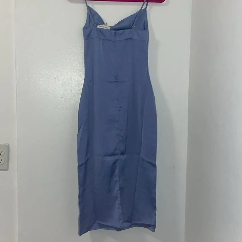 NWT Weworewhat slate blue satin charmeuse slip cowl midi dress spaghetti straps - Picture 3 of 14